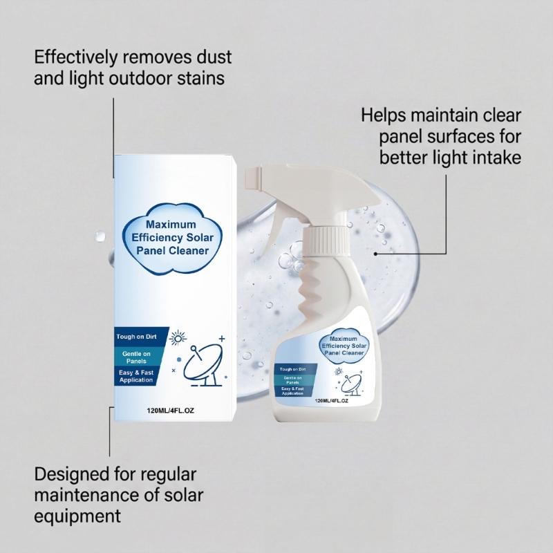 Photovoltaic Panel Cleaner 120Ml/4 Floz JAKEHOE Not-Abrasive Splash for Dirt Buildups Glass Panels, Outdoor Solar Surfaces Routine Care
