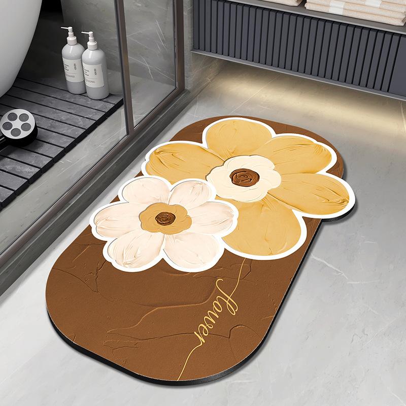 Fresh and Simple Special-shaped Flowers Diatom Mud Bathroom Toilet Toilet Door Water Absorption Dirt-resistant and Easy To Take Care of Floor Mat