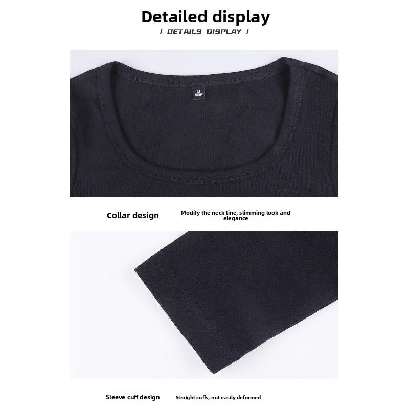 DeRong Spring and Autumn Base Shirt 2026 New Model U-Neck Slim Fit Long Sleeve T-Shirt Commuting Inner Layer Top for Women
