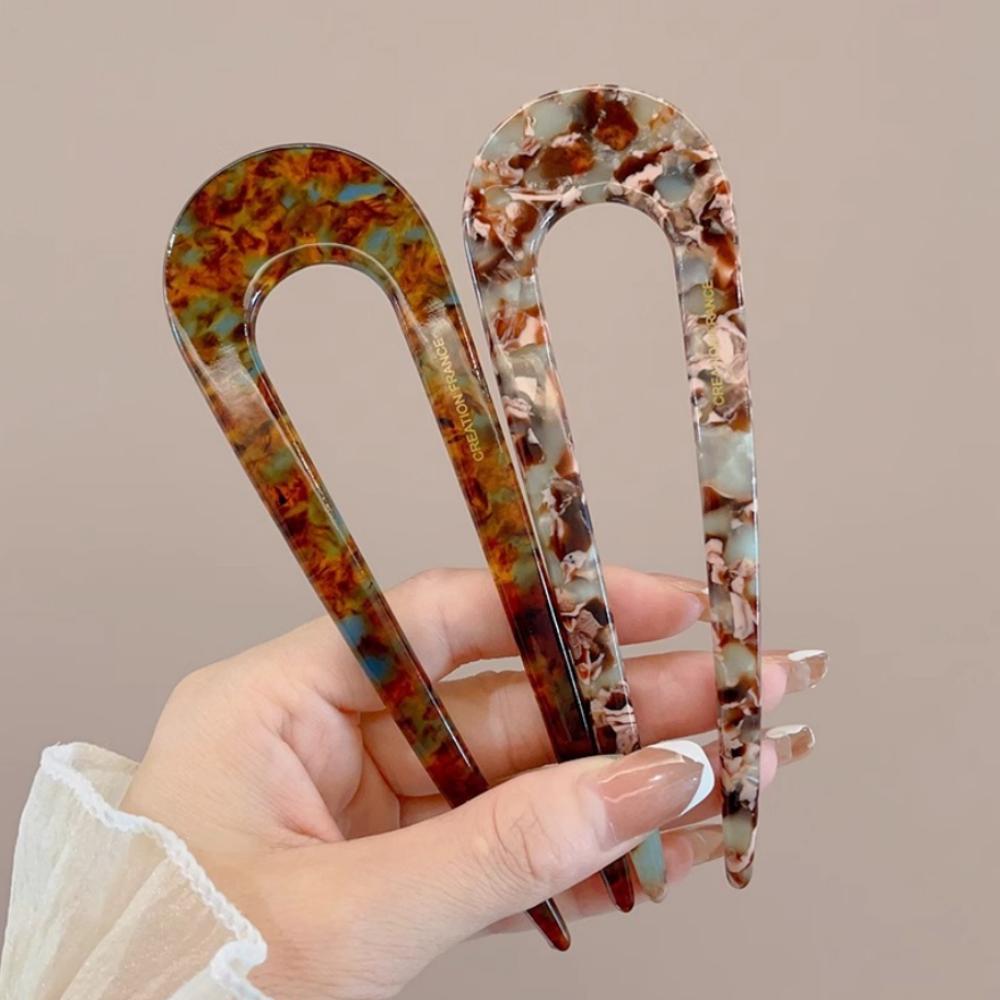 2PC 2025 New U Shaped Hair Stick Vintage French Hair Pin Women Acetate Hair Accessories DIY Retro Hairstyle Tool New Hair Clips