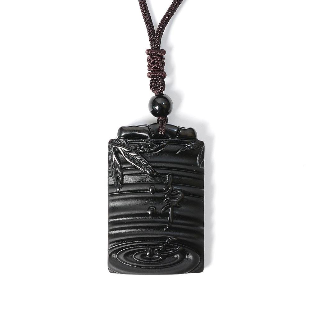 Natural Obsidian Serenity Pendant: Unisex Large Ethnic Water Drop Necklace