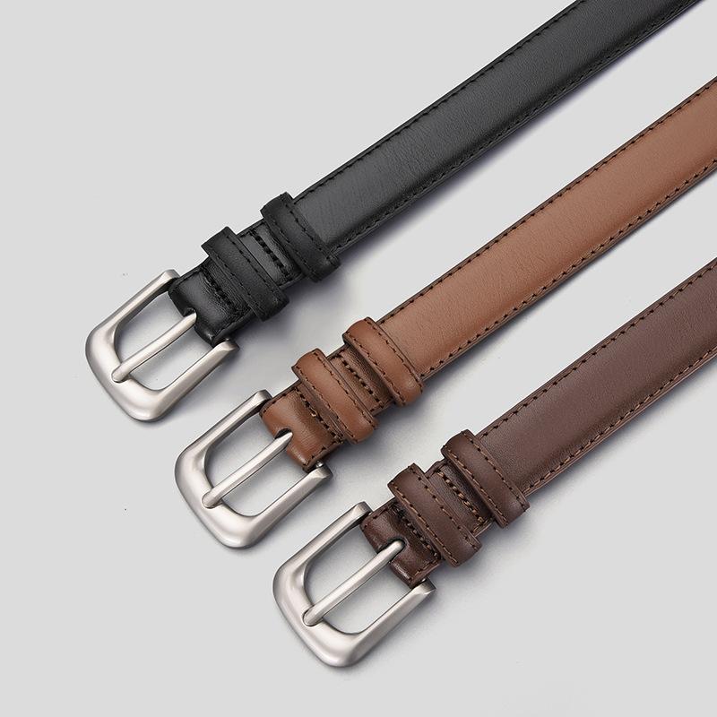 Retro leather belt Hong Kong flavor American pin buckle first layer cowhide belt women's in overalls with high sense