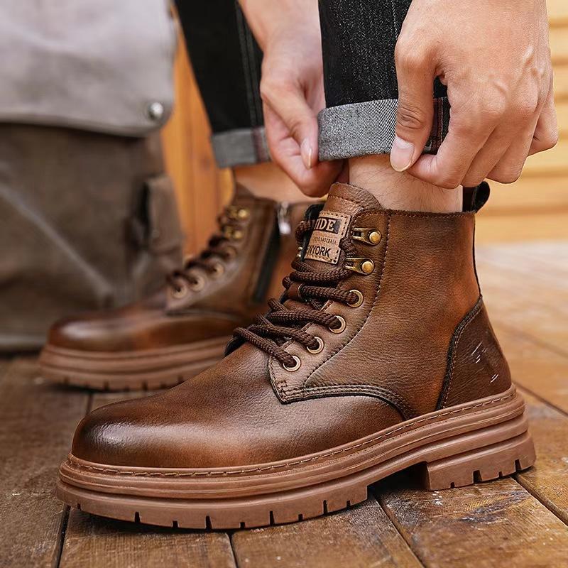 Martin Boots Men's Shoes New Trendy Autumn and Winter High-top Leather Shoes American Retro Tooling Boots Knight Locomotive Short Boots