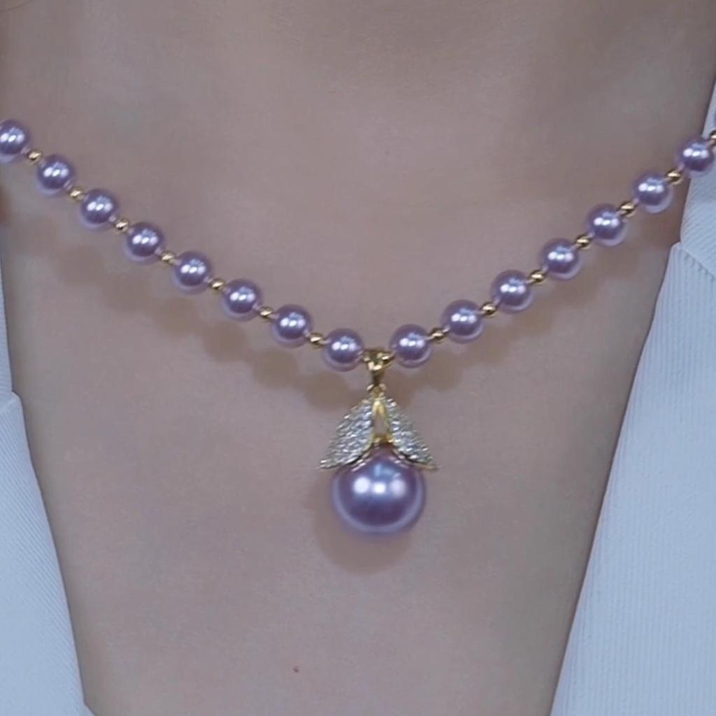 Elegant Purple Bead & Diamond Choker Necklace with Pearls