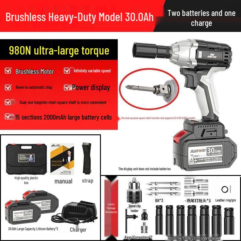 Nanwei Brushless Electric High Torque Impact Wrench Set with Lithium Battery and Charger for Construction and Car Repair