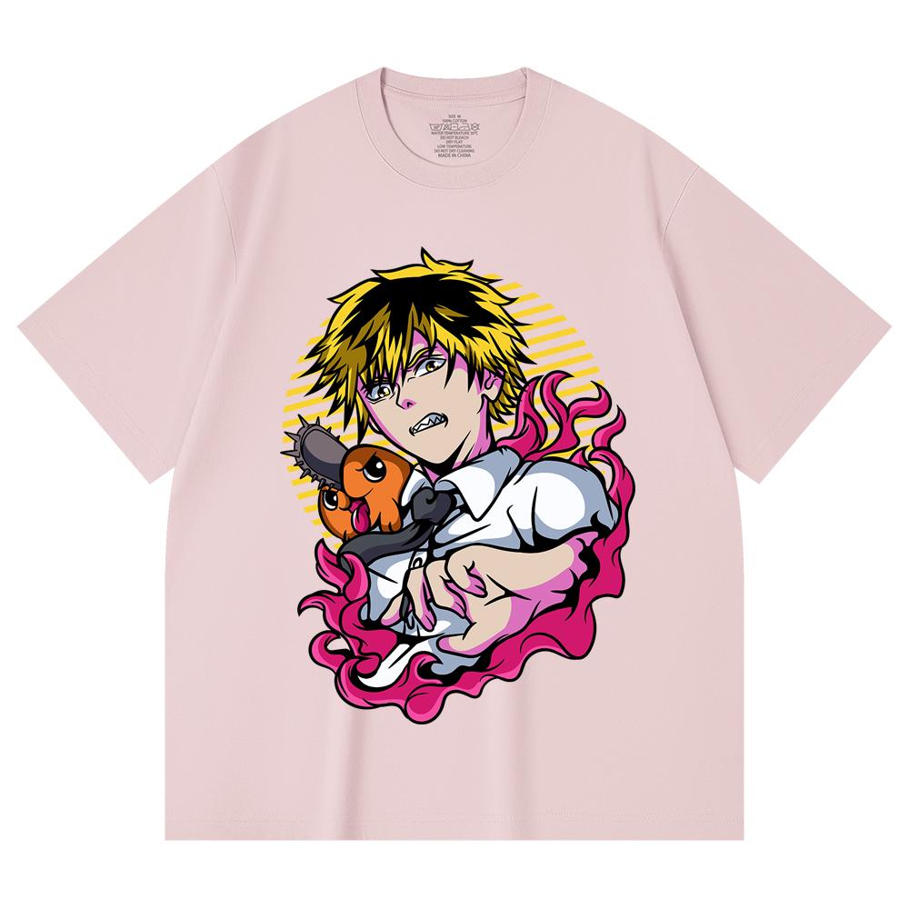 230 g/m² 100% Baumwolle Kettensägenmann V4 Denji Pochita Aufdruck Unisex Schweres Baumwoll-T-Shirt