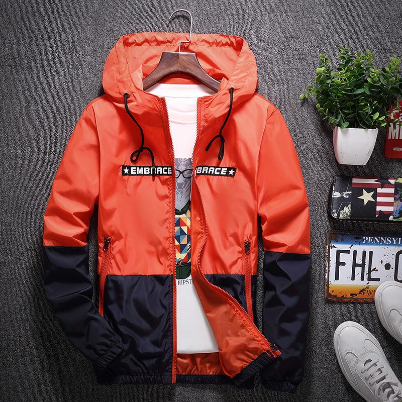 Frühling und Herbst Mode Color Blocking Herren Jacke Casual Trend dünne Student Windjacke Jacke Kapuzenjacke Top