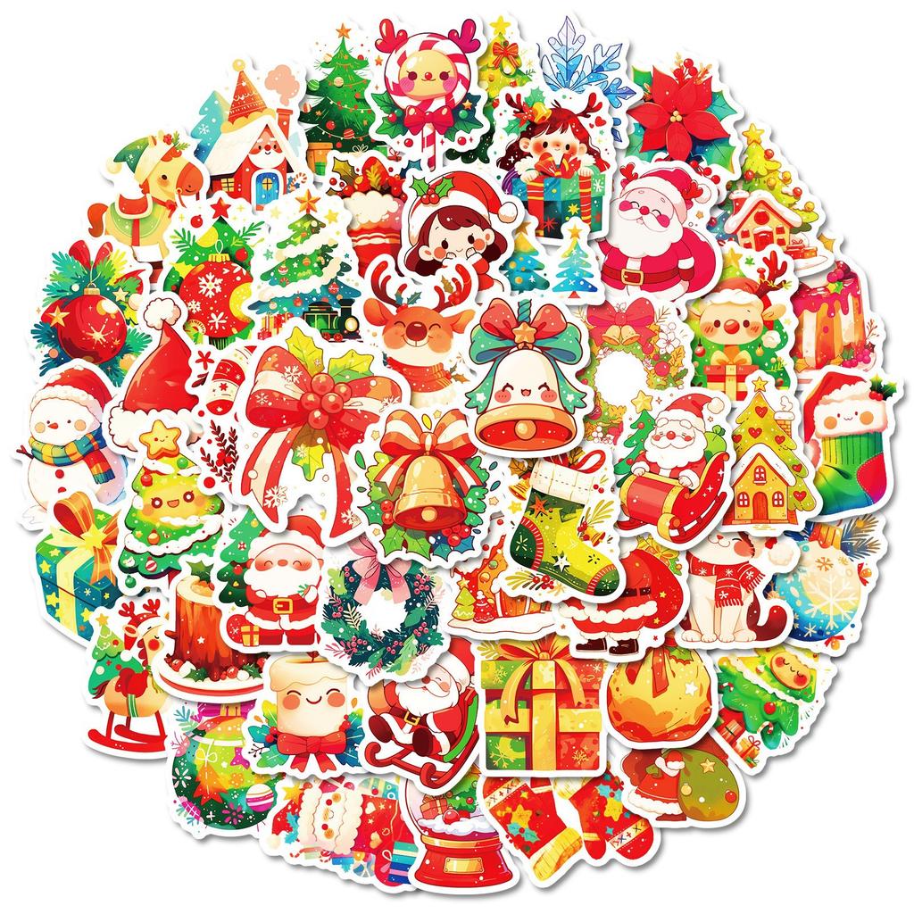 50 Christmas Stickers Graffiti Stickers Santa Claus Bells Gift Stickers Decorative Suitcase Stickers