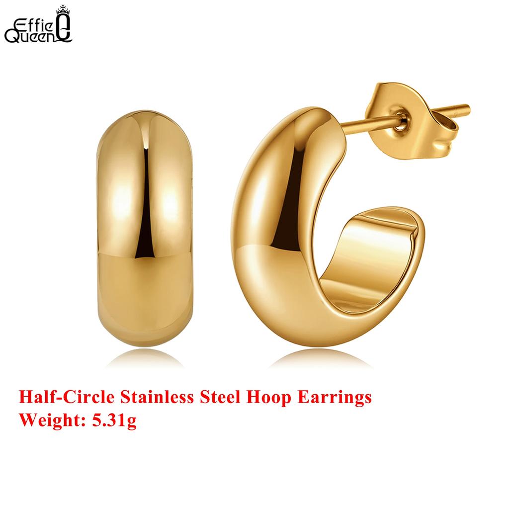 Effie Queen Edelstahl 18 Karat Gold Halbkreis-Creolen Einfacher Schmuck für Frauen Geburtstage Party Geschenk Accessoire STKE12