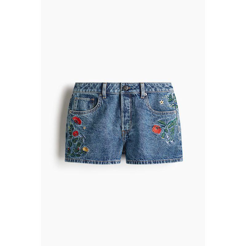 

HM Women s Jeans 2025 Autumn New Arrival Wave Wind Wear Wear Print Embroidered High Waist Sexy Shorts 1276522 Light denim blue/Florals 165/80(42)