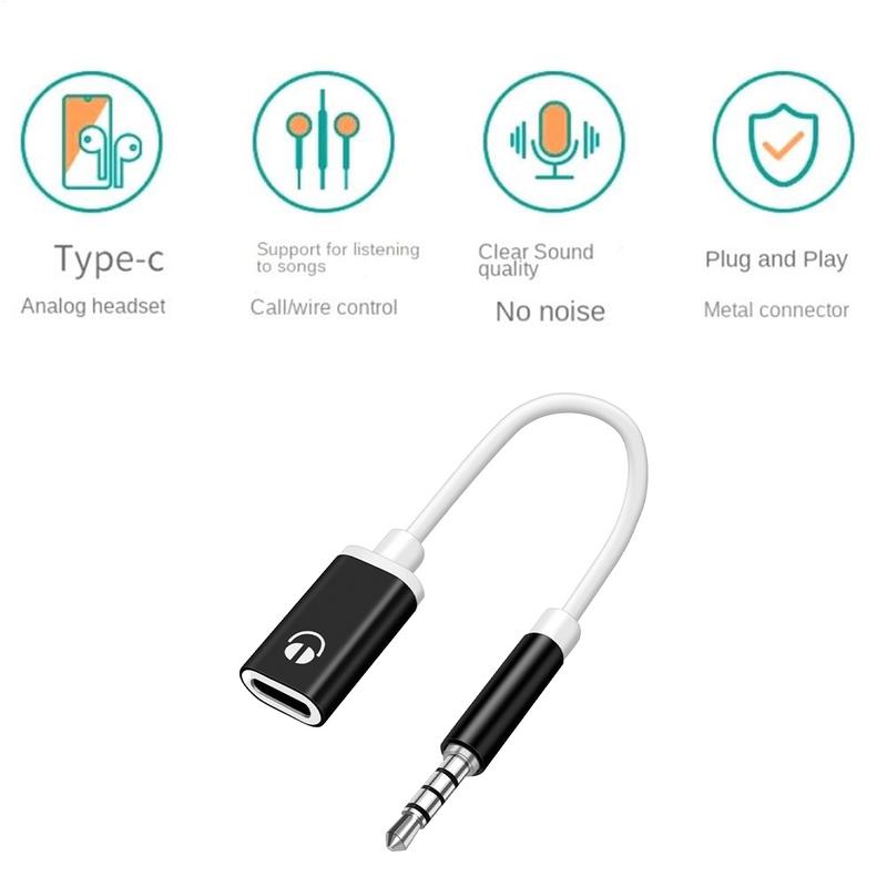 Type C To 3.5mm Headphone Car Stereo Cord Typec Female Flat Head Earphone Type-C Converter Earphone Adapter Earphone Audio