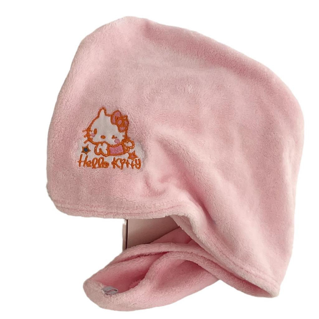 Naughty KT Cat Pink Quick-Dry Coral Fleece Hair Towel Cap