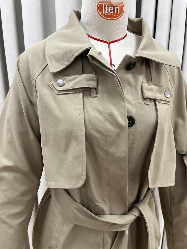 2025 Autumn European & American Fashion Lapel Tie-up Short Trench Coat