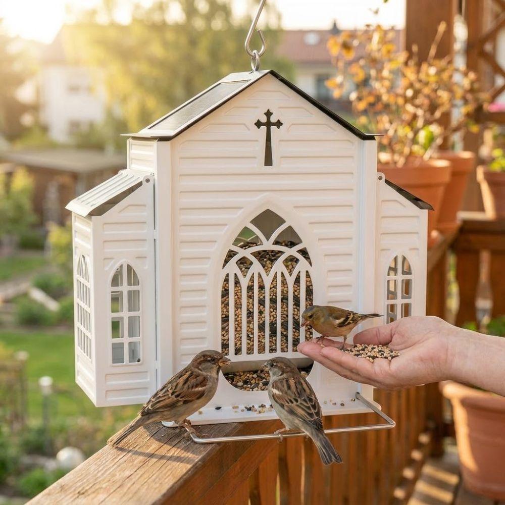 LED Lights Solar Bird Feeder Solar-Powered Bird Feeding Station Metal Bird House Unique Gift