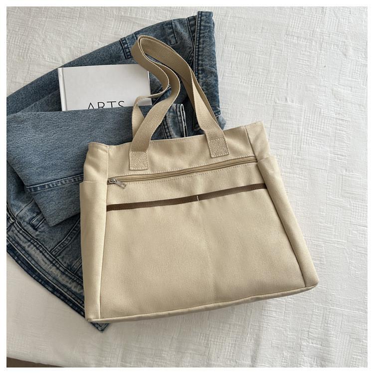 Large Capacity Canvas Tote Bag Street Style Shoulder Bag Chic College Student Commuter Crossbody Purse