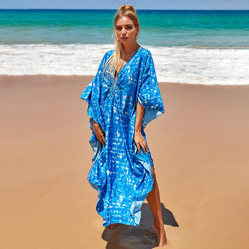 Evropský a americký styl volné plážové šaty: Krytí ve větších velikostech pro ochranu před sluncem a dovolenou u moře