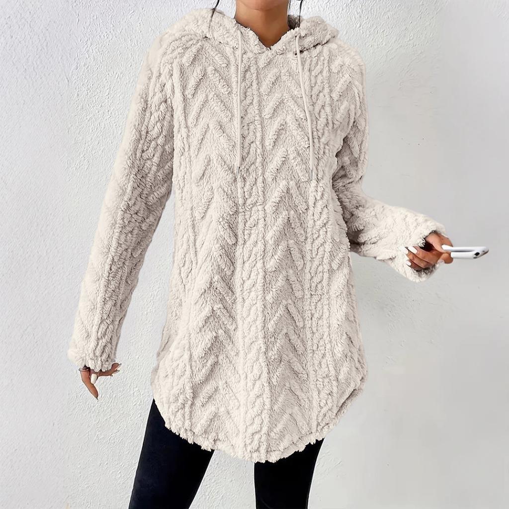 Women's Solid Color Hooded  Long Sleeved Sweatshirt  Slim Fit Drawstring  Sweatshirt