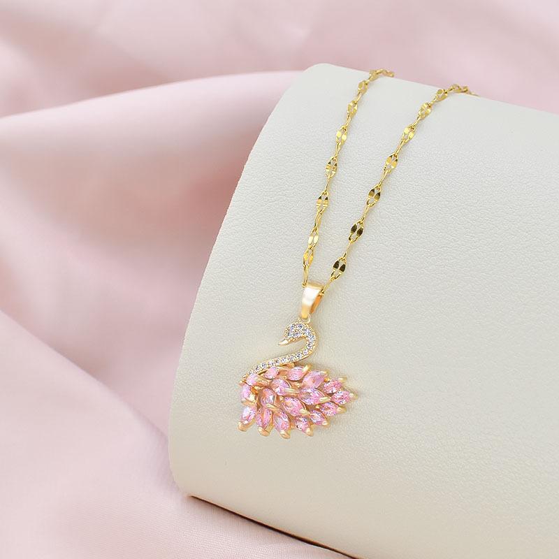 

Titanium Steel Swan Necklace Women S Simple And Versatile Inlaid Zircon Pendant Collarbone Chain