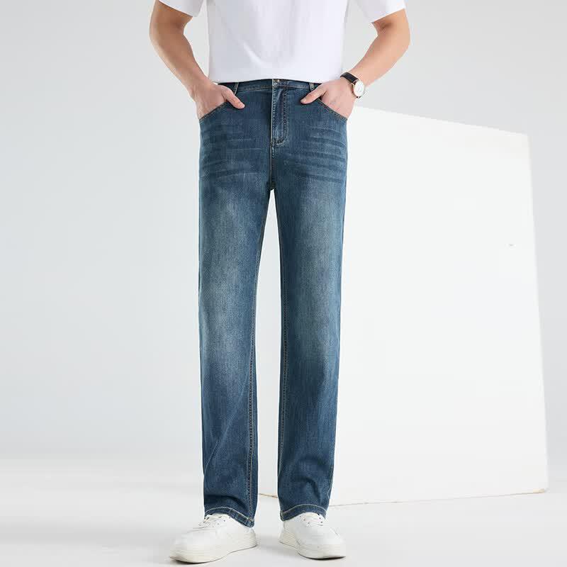 Fengxun Men s Washed Straight-Leg Denim Jeans 37