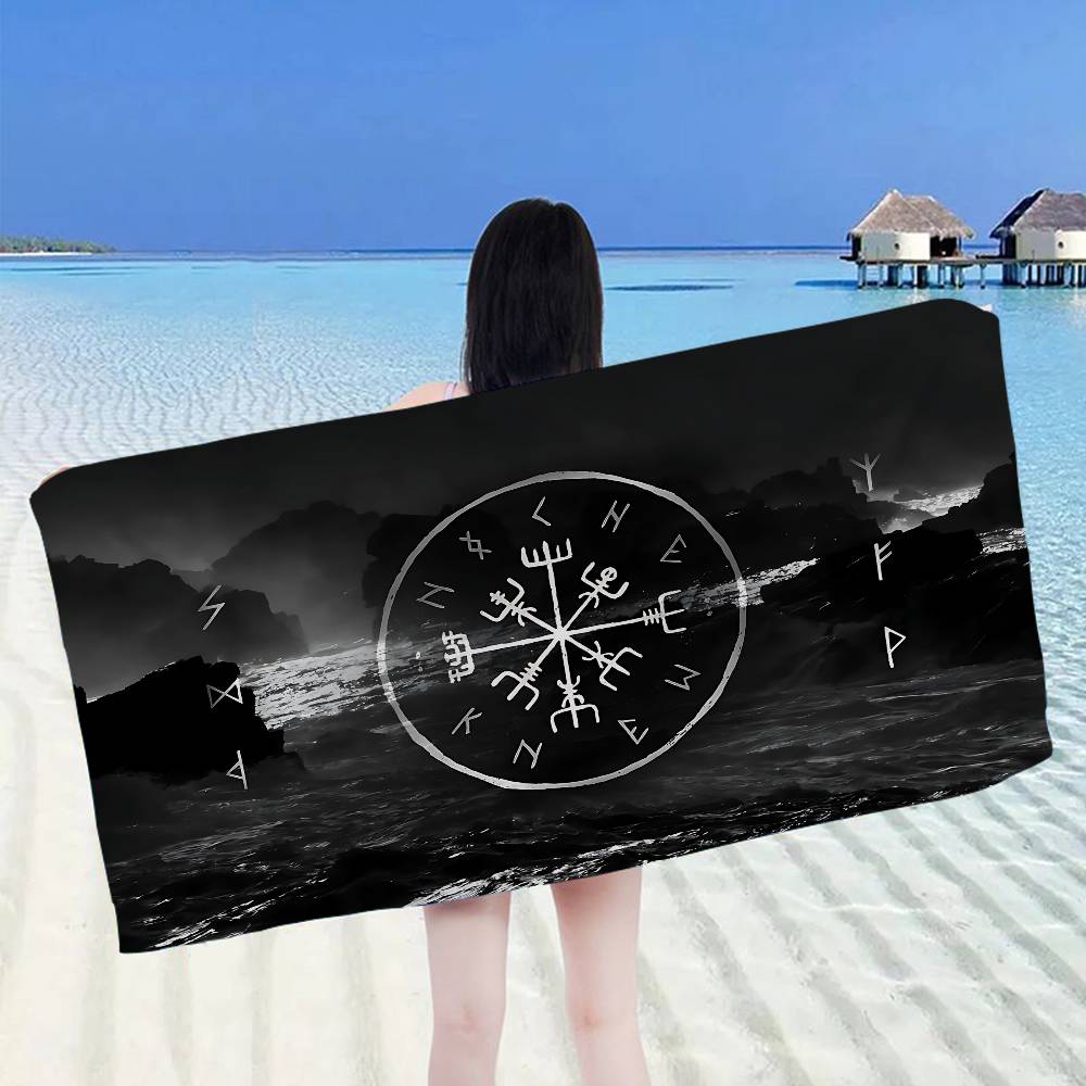 V-Viking Logo V-Vegvisir Asciugamano da Spiaggia Stampato in Microfibra di Lusso Arrampicata su Montagna Yoga Spiaggia Nuoto Corsa Asciugamano Assorbente