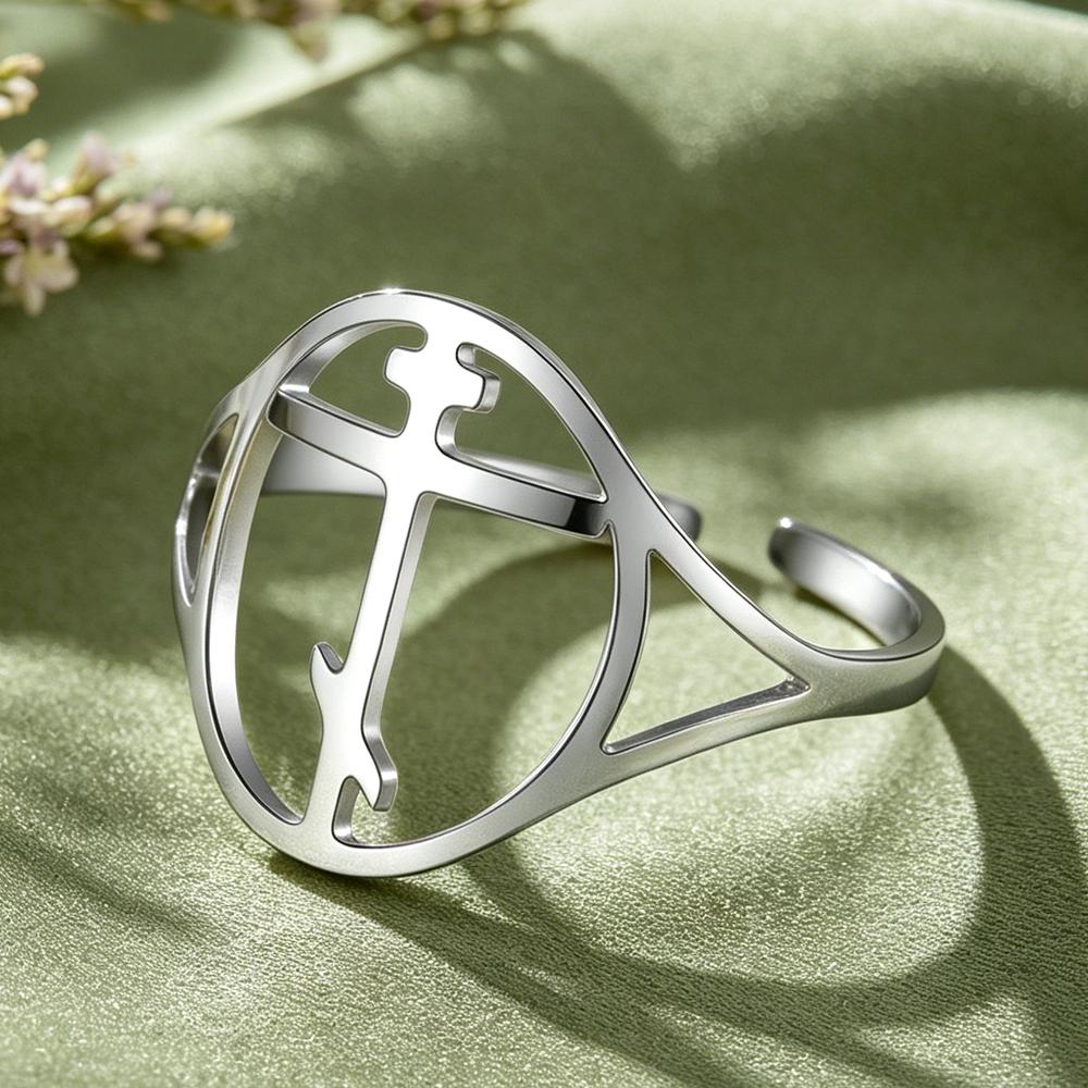 Dawapara Eastern Orthodox Cross Ring Baptismal Crucifix Russian Cross Adjustable Ring Stainless Steel Minimalist Jewelry белый