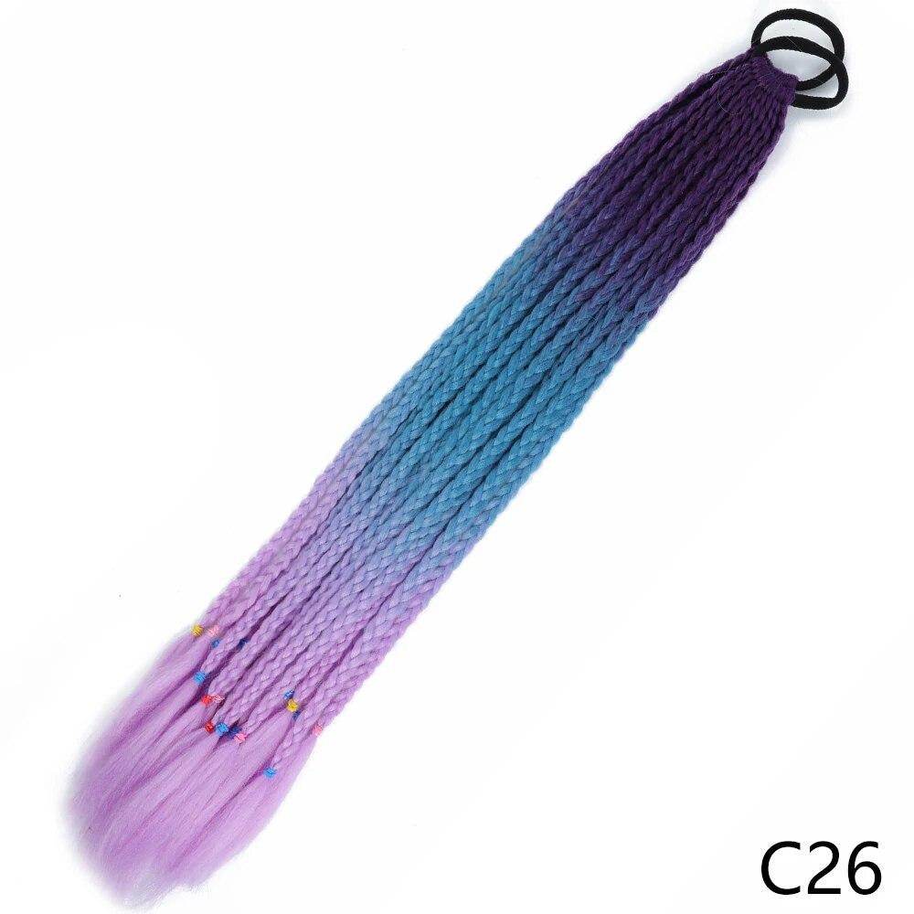 XINRAN Synthetic Long Straight Braids Hair With Rubber Bands Rainbow Braided Ponytail For Women And Girls Cosplay Party Accessories
