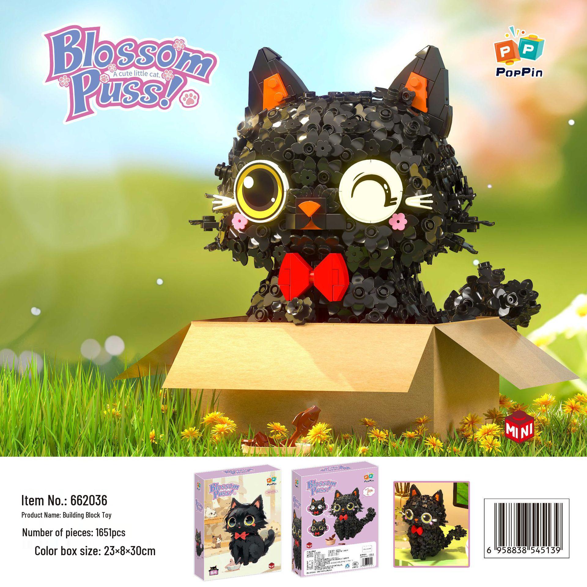 

Black Floral Kitty Cartoon Cat Building Blocks - Home Decor Gift for Girls