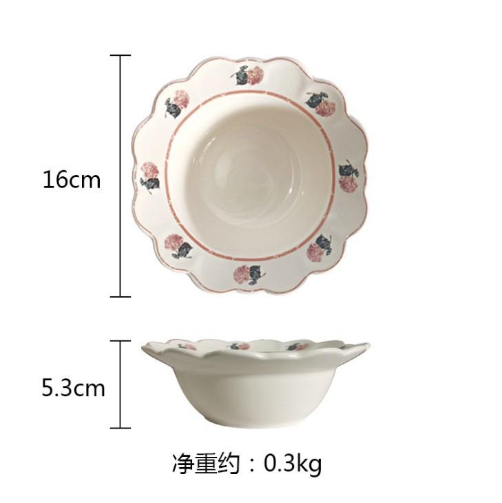 Ins French Household Kitchen Vintage Flower Plate Afternoon Refreshment Cake Ceramic Dish Fruit Salad  Swing Props
