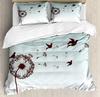 Art Duvet Cover Dandelion Flower Arrangement Petals Doves Flying Silhouettes Fantasy Blooms Decorative Bedding Turquoise Brown