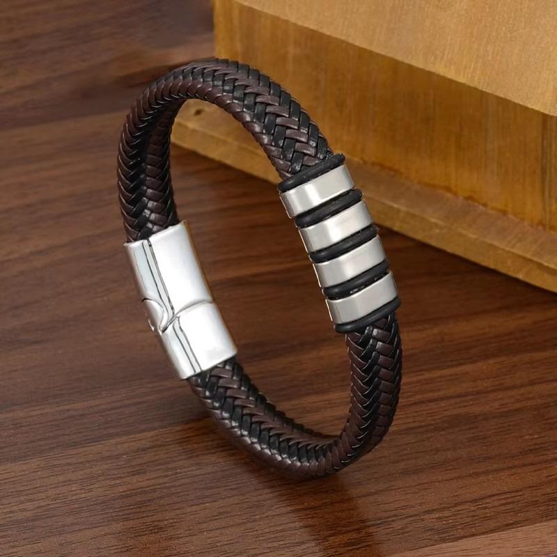 Antistatisches Armband Herren Edelstahl Leder Stahlfarbe Neuer Vintage-Stil Magnetisches Gewebtes Armband
