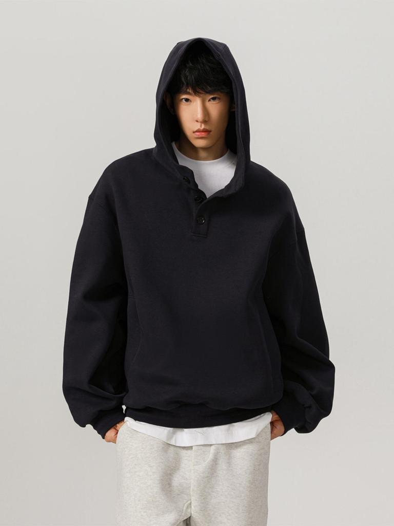 Men's 450g Heavyweight Boxy Cropped Hoodie, Button-Up, American Style for Spring/Autumn