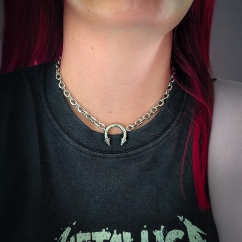 Retro Hip-Hop Style Titanium Steel Necklace Party Punk Rivet Pendant Unisex Choker Gothic Y2K Jewelry