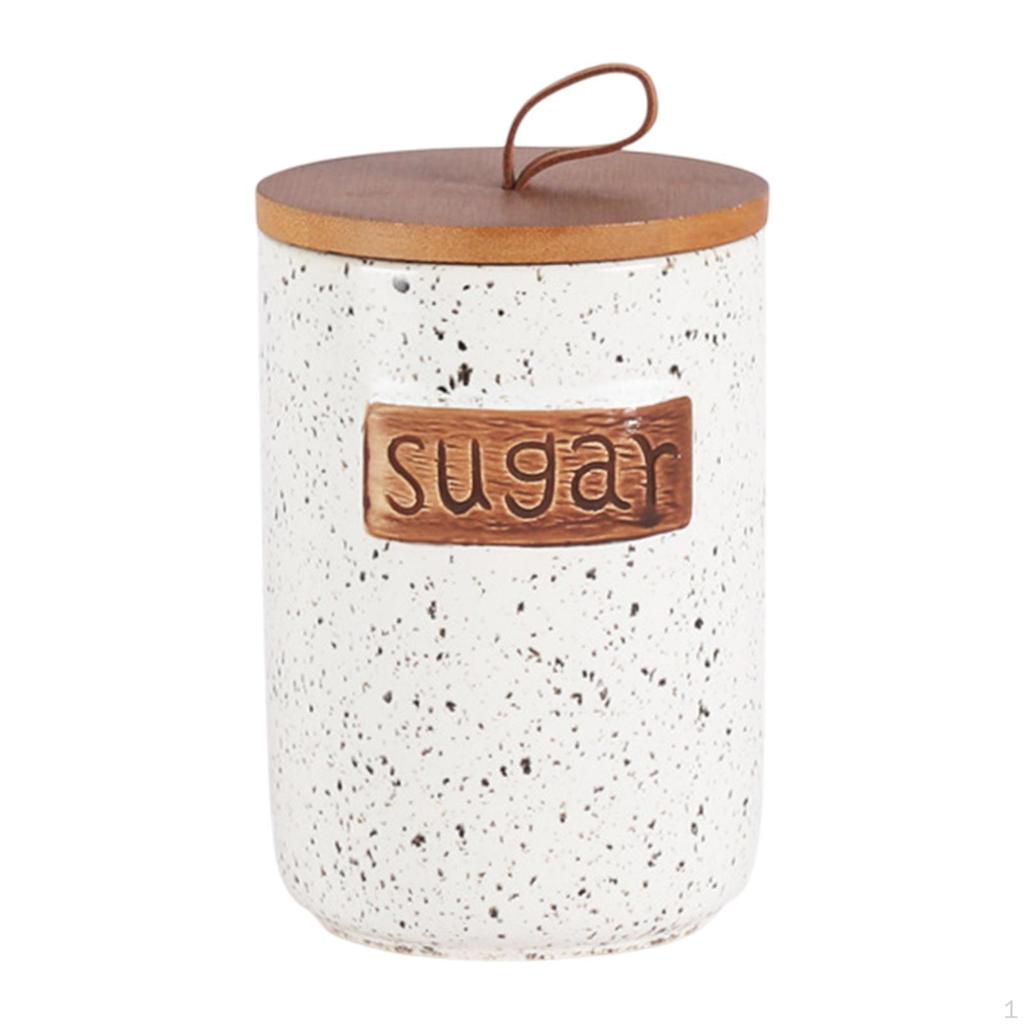 Airtight Ceramic Canister with Wooden Lid for Kitchen And Pantry