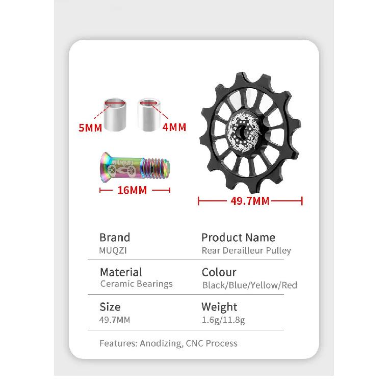 MUQZI MTB Road Bicycle 12T Positive Negative Tooth Jockey Wheel Rear Derailleur Bike Guide Pulley Ceramics Bearing