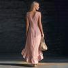 2026 European & American Romantic V-neck Sleeveless Ruffle Hem Cotton Linen Long Dress