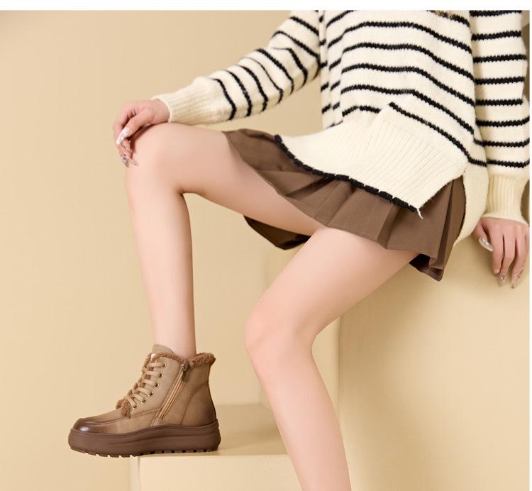 Bottes de Neige Rétro en Velours d'Agneau pour Femmes - Antidérapantes, Rehaussantes, à Semelles Épaisses, Bottines Courtes d'Hiver Chaudes