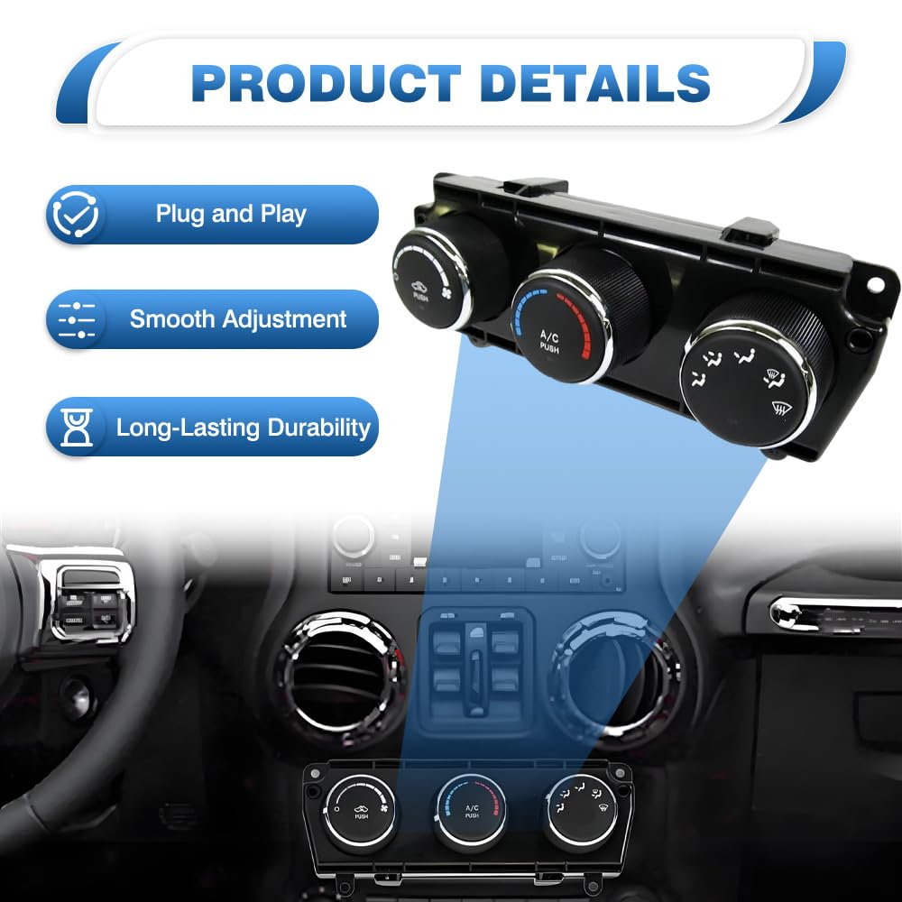 Air Conditioner Heater Control Unit, Replaces 55111167, 55111168, P55111168, 55111168AF, Compatible with Jeep Wrangler 2011-2013, 16 Pins, 1 pc (A)