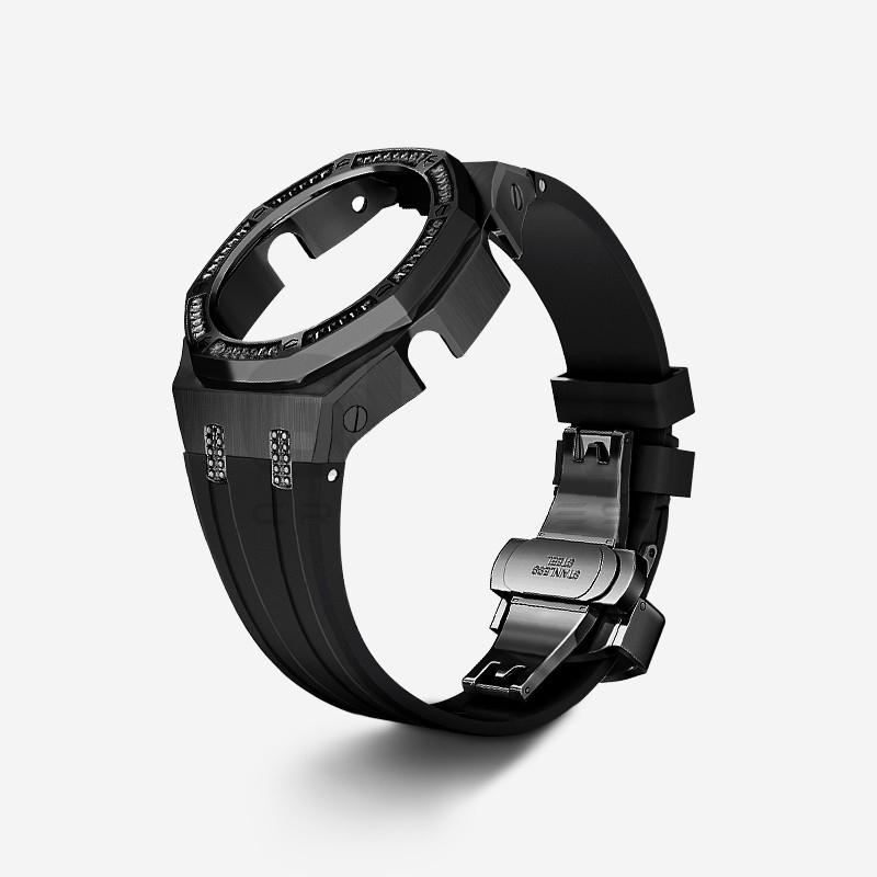 Pro hodinky Casio G-SHOCK Black Knight GA-2100/GA-2110/GA-B2100 Modifikované pouzdro s černým diamantem Sada nerezového řemínku Příslušenství