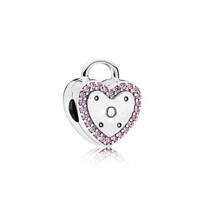 NEW 925 Silver Charm Fit Bracelet Accessories Women Jewelry Love Series Cupid Pink Heart Rose