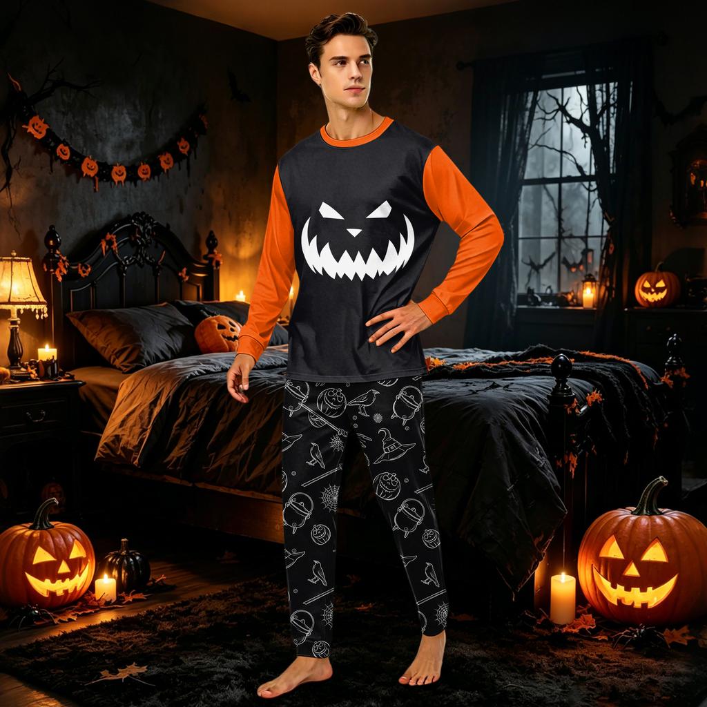 Family Matching Halloween Pajama Set Long Sleeve Top and Pants for Kids and Adults