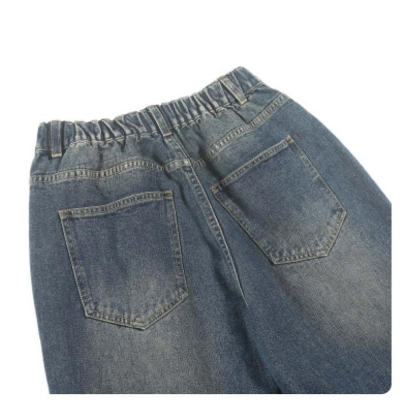 Simple Men's Denim Pants Casual Washing Solid Color Menswear Bottom Middle Waist Straight Wide Leg Loose Male Jeans 2025 Spring Autumn