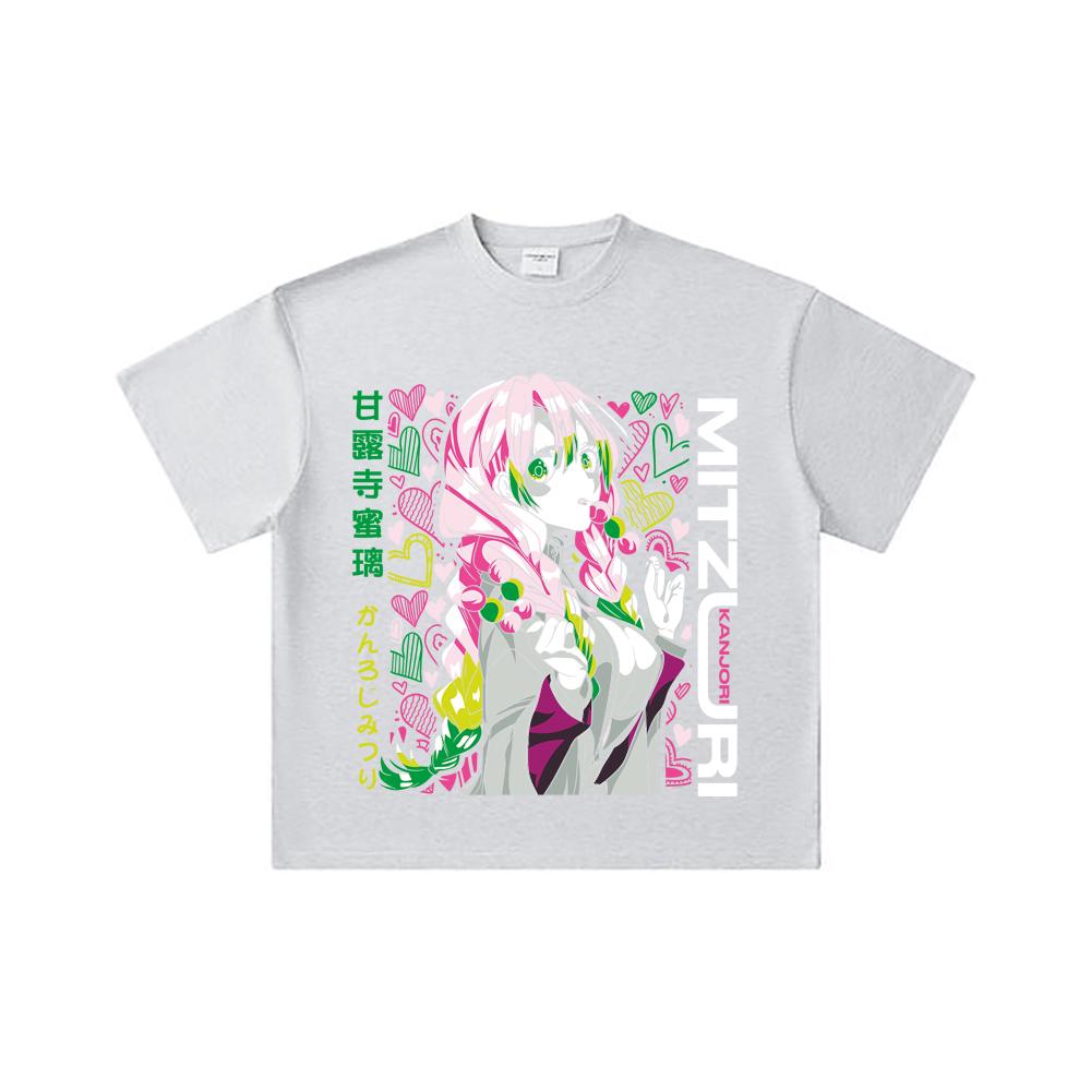 260 GSM Double Yarn 32 Count 100% Cotton Demon Slayer V102 Mitsuri Print Unisex Heavy Cotton T Shirt
