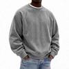 Heren Grijs Corduroy Ronde Hals Oversized Sweatshirt Lange Mouw Casual Comfortabel Dagelijks Wear Pullover met Gestikt Detail