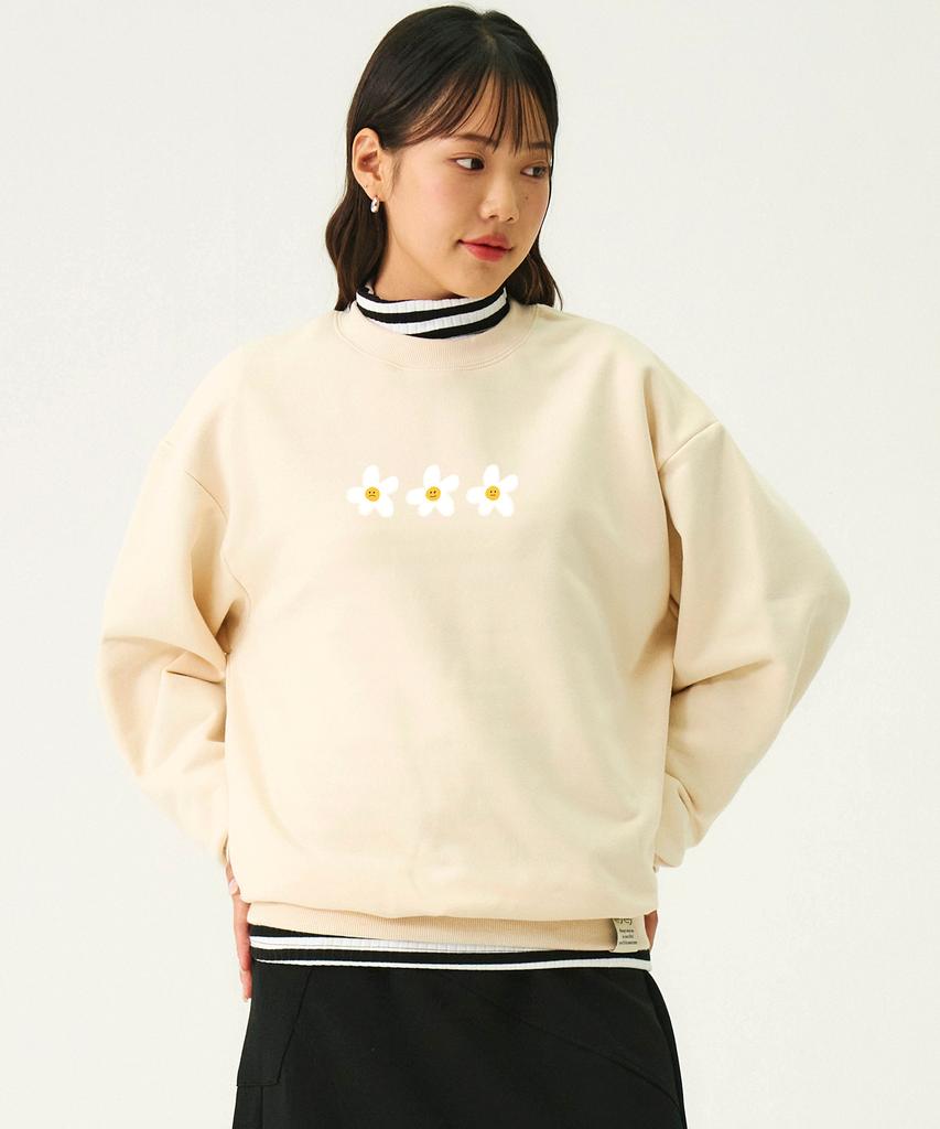 GRAVER [Unisex] 3 Painting Flower Smile Sweatshirt_Cream
