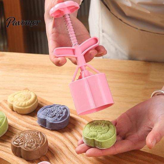 Kitchen Tools for Desserts Hand-Pressure Moon Cake Mould Set, 6 Interchangeable Cookie Pumpkin Pie Molds Cutters Design, Plastic Biscuit Press