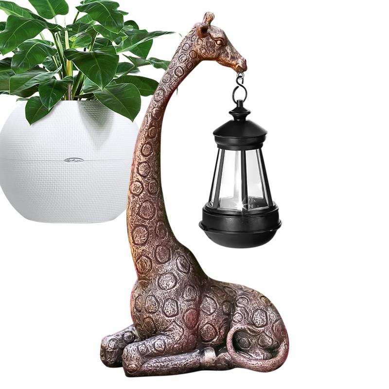 Söt Giraff Solcellslampa Trädgårdsstaty Djurfigur Lykta Giraffskulptur Djur Resin Staty Bakgårdskonst Hantverk Prydnad