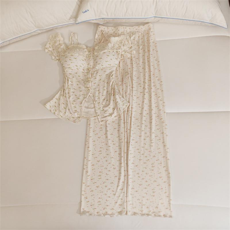 Women's Lace Camisole Sleepwear Set with Chest Pads - Sweet & Sexy Spring/Summer Homewear.