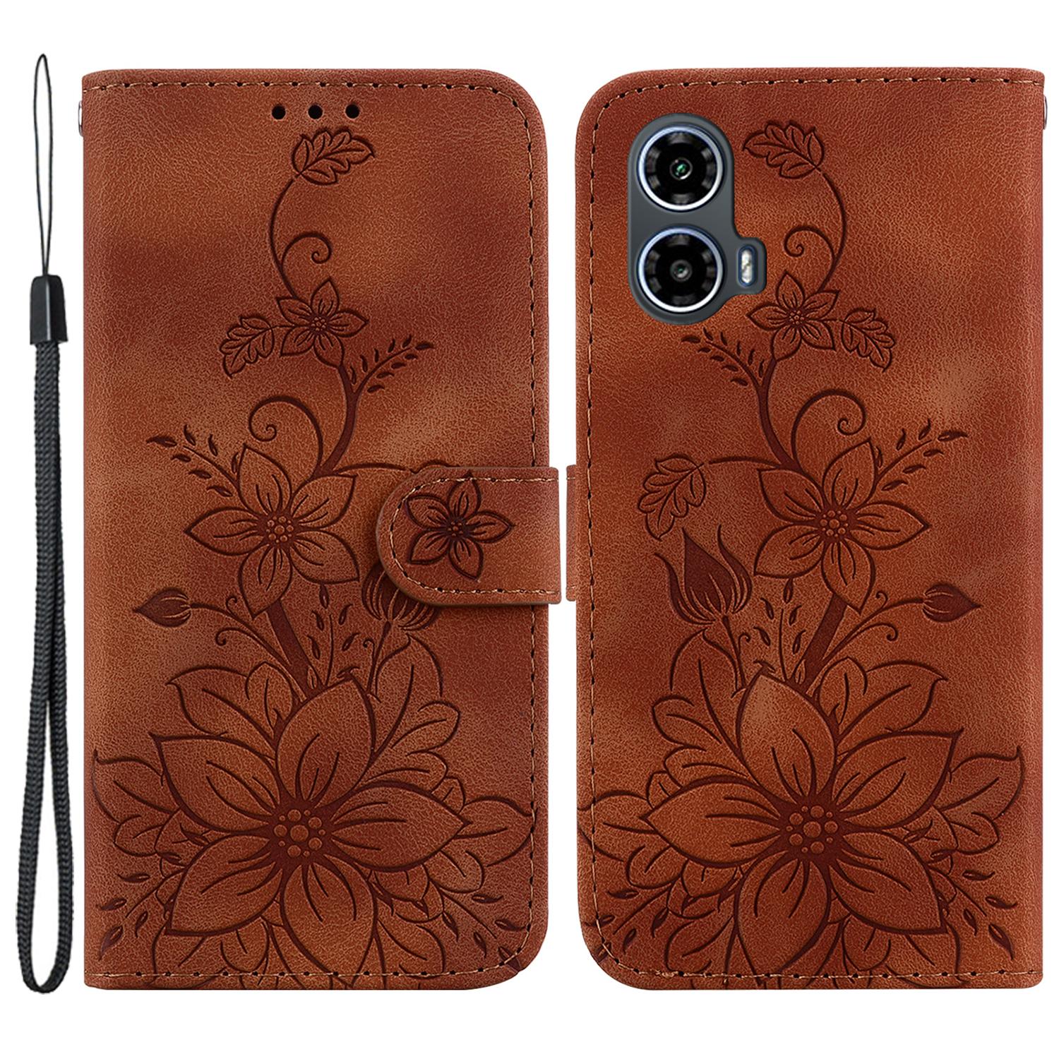 

For Motorola Moto G45 5G/G34 5G Leather Case Wallet Phone Cover Imprinted Flower E