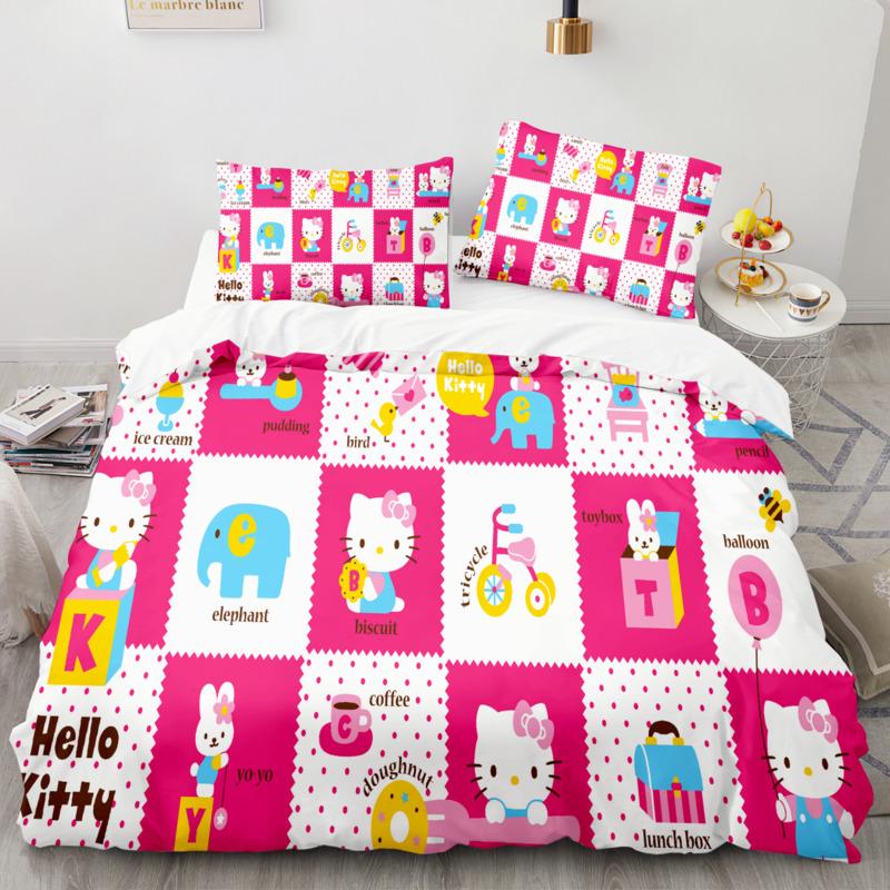 

Комплект постельного белья Sanrio Пододеяльник Hello Kitty Украшение детской спальни Покрывало для одеяла Наволочки Односпальный Двуспальный Несколько размеров EU Single 135x200cm