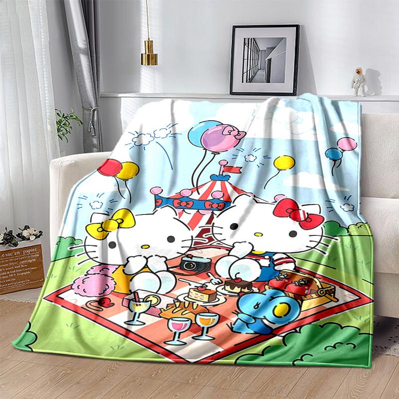 1pc Picnic Hello Kitty's Adventure Blanket, Cartoon Home Decor Gift, Living Room, Travel, Camping, Car Blankets, Beach, Office Naps, Soft Warm Throw B
